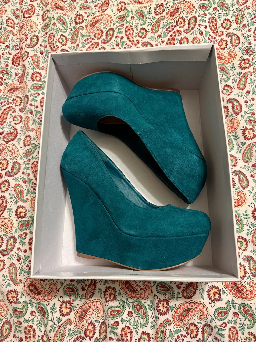 Steve Madden Teal Suede Platform Wedge Pumps